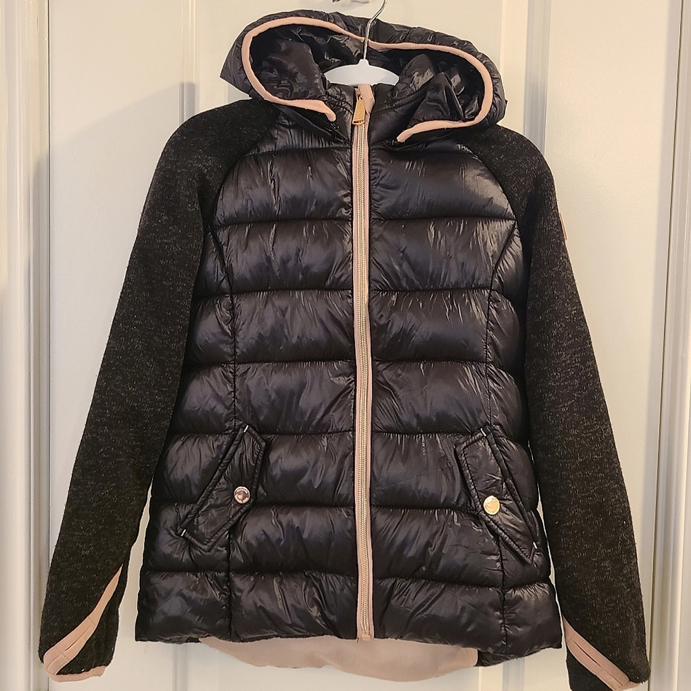 Michael Kors girls puffer jacket, black, rose gold like new